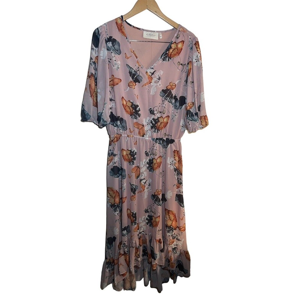 La Bellum by Hillary Scott Pink Floral Hi Lo Chiffon Butterfly Dress Size M